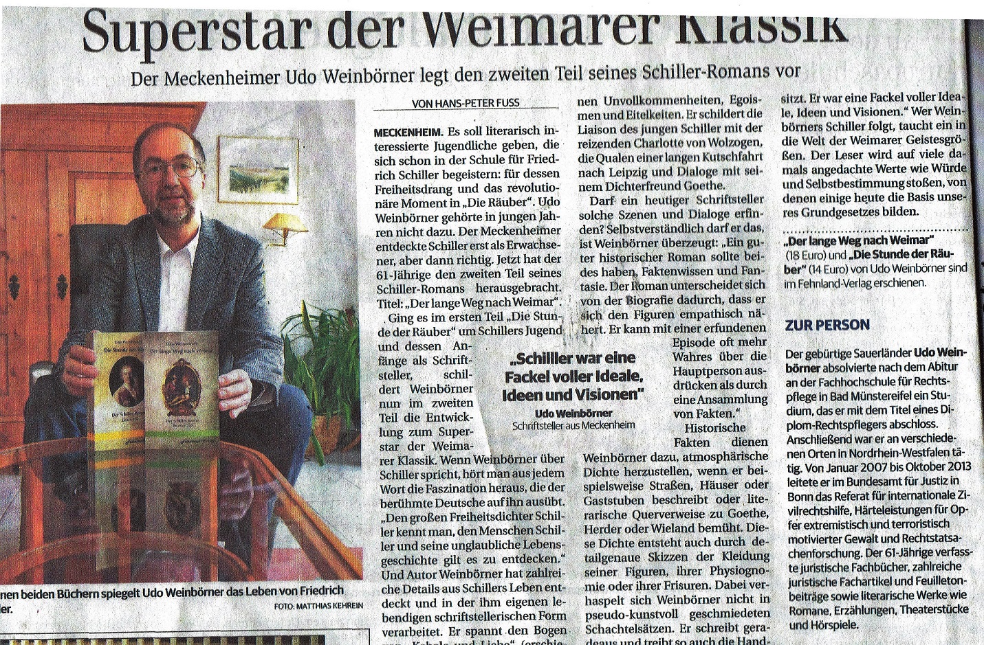 Artikel General Anzeiger 7.11.2020 Roman Der lange Weg nach Weimar von Udo Weinbörner Ausschnitt