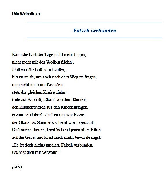 Falsch verbunden Gedicht von Udo Weinbörner 2021